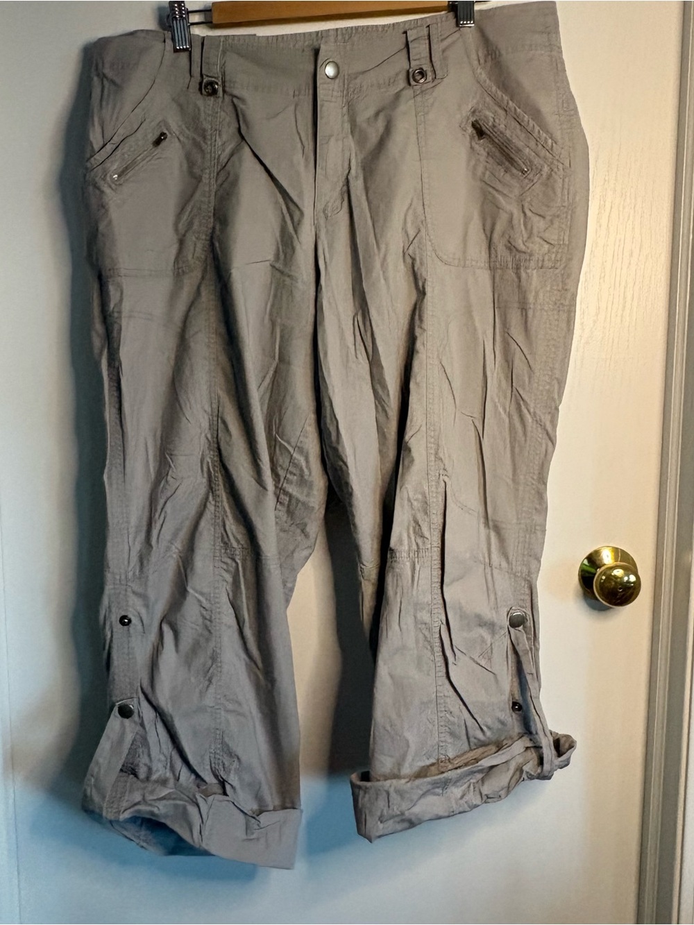 Venezia Sz 18 Gray Cargo Pants Cotton/Spandex Twill Straight Leg Convertible